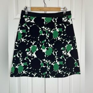 Margaret M. Francine Skirt A-Line Navy Green Floral Stretch Pull-on Knee Sz M